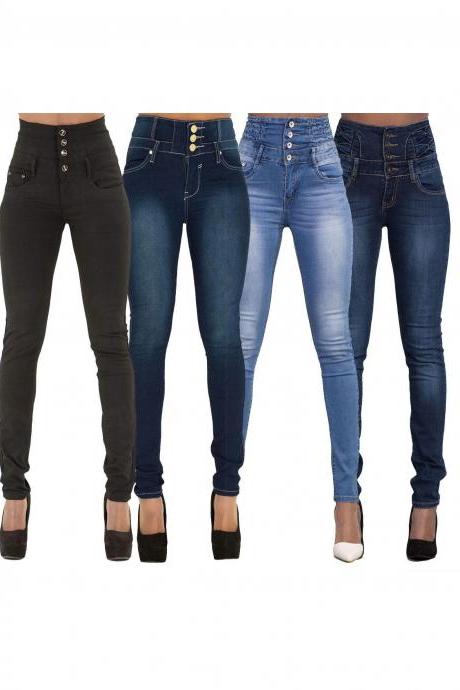 Woman Denim Pencil Pants High Waist Skinny Bodycon Jeans Long Trousers black