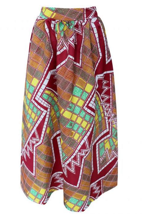 Women African Maxi Skirt Floral Printed High Waist Pleated Floor Length Boho Beach Long Skirt Q0005