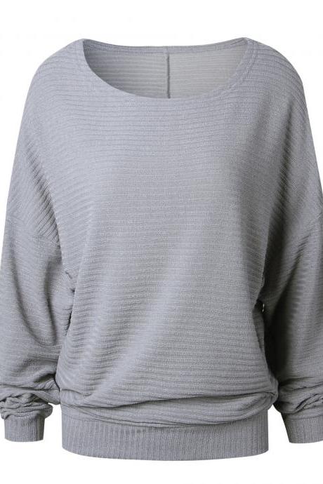 Women Knitted Sweater Spring Autumn Bat Long Sleeve Loose Oversized Pullover Tops gray