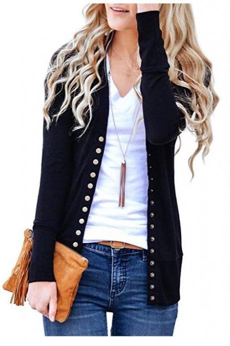 Women Cropped Cardigan V Neck Long Sleeve Button Slim Short Sweater Coat Jacket black