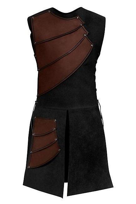 Men Costume Adult Sleeveless Patchwork Medieval Garments Middle Ages Cosplay Clothes brown