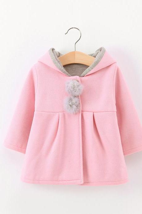 Cute Rabbit Ear Hooded Baby Girls Coat Long Sleeve Kids Children Warm Casual Jacket Outerwear 
