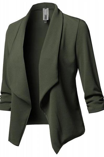 Women Suit Coat Casual Long Sleeve Autumn Work Office Business Slim Basic Long Blazer Jacket Outerwear army green
