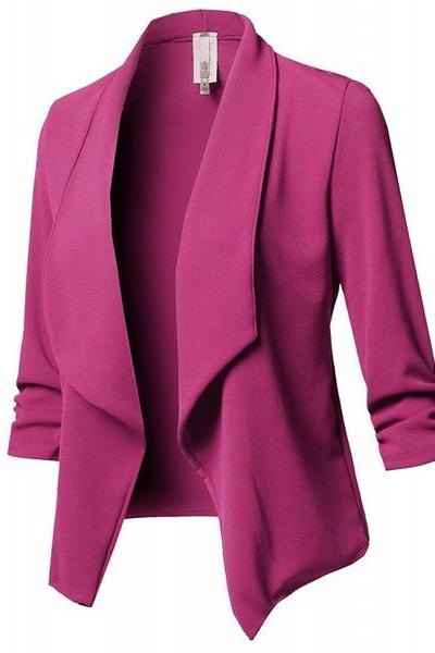 Women Suit Coat Casual Long Sleeve Autumn Work Office Business Slim Basic Long Blazer Jacket Outerwear hot pink