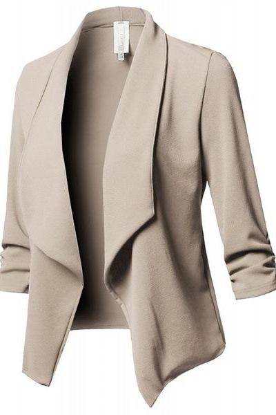 Women Suit Coat Casual Long Sleeve Autumn Work Office Business Slim Basic Long Blazer Jacket Outerwear khaki