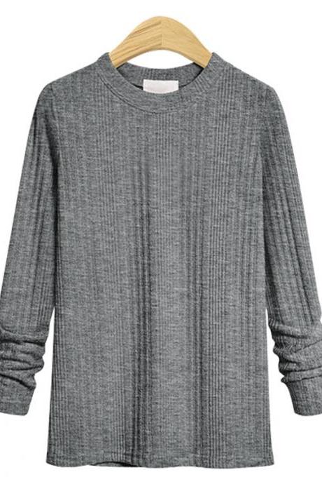  Plus Size Women Knitted Sweater Spring Autumn O Neck Long Sleeve Slim Pullover Tops gray