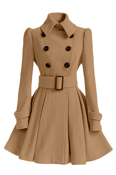 Winter Women Woolen Coat Casual Warm Female Double Breasted Slim Long Sleeve Thick Jacket Camel