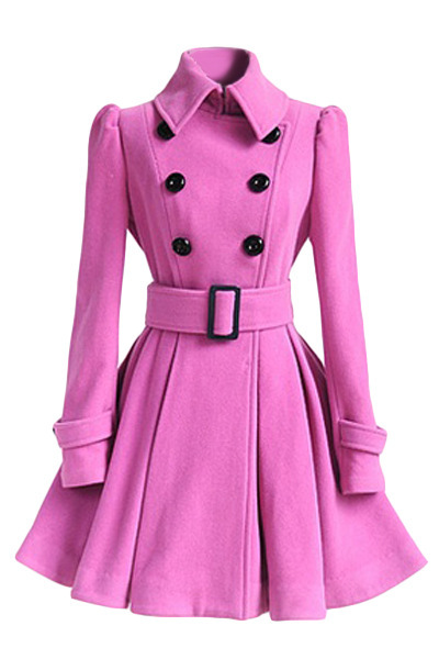 Winter Women Woolen Coat Casual Warm Female Double Breasted Slim Long Sleeve Thick Jacket deep pink