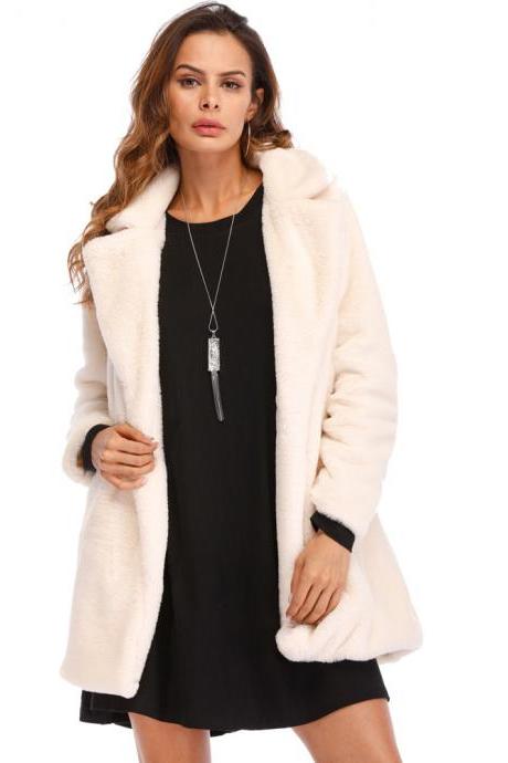  Women Faux Fur Coat Winter Long Sleeve Casual Warm Loose Open Stitch Jacket Cardigan Outwear ivory
