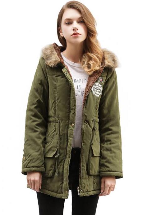  Winter Women Cotton Coat Parka Casual Military Hooded Thicken Warm Long Slim Female Jacket Outwear army green