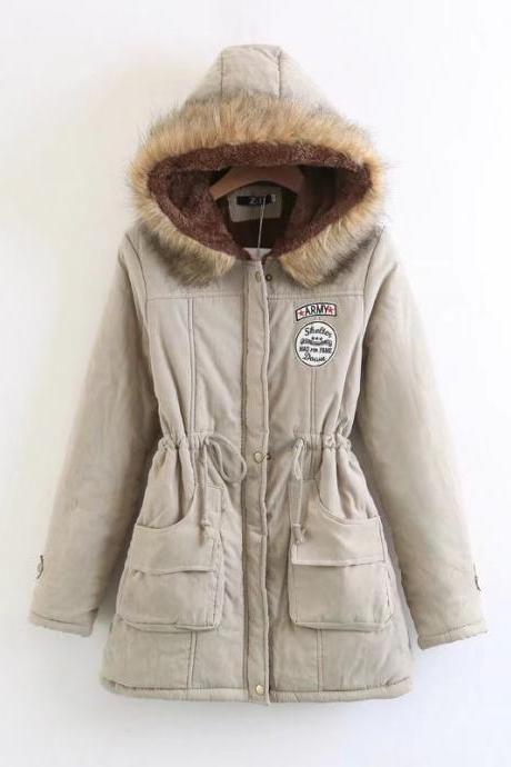 Winter Women Cotton Coat Parka Casual Military Hooded Thicken Warm Long Slim Female Jacket Outwear Khaki