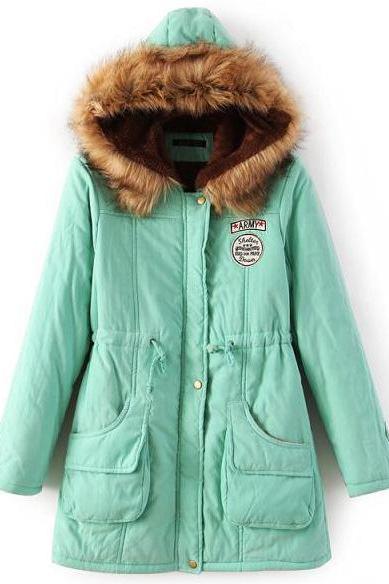  Winter Women Cotton Coat Parka Casual Military Hooded Thicken Warm Long Slim Female Jacket Outwear light green