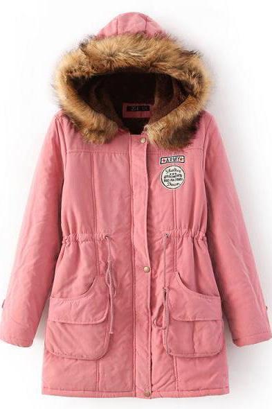 Winter Women Cotton Coat Parka Casual Military Hooded Thicken Warm Long Slim Female Jacket Outwear pink