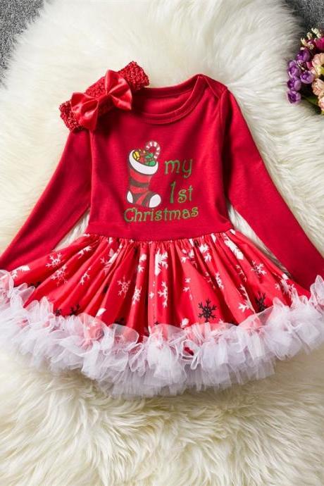 Toddler Kids Baby Girls Dress Long Sleeve Santa Claus Children Ball Gown Party Birthday Christmas Clothes 2#