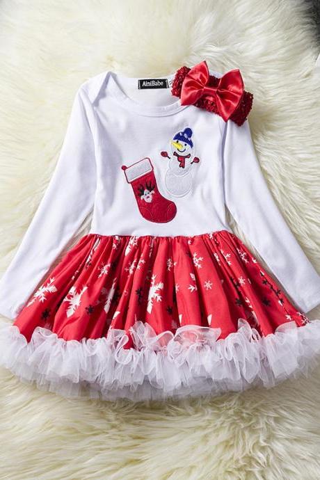 Toddler Kids Baby Girls Dress Long Sleeve Santa Claus Children Ball Gown Party Birthday Christmas Clothes 6#