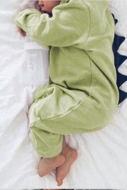 Newborn Infant Baby Boy Girl Dinosaur Hooded Romper Jumpsuit Long Sleeve Autumn Kids Outfits Clothes Green