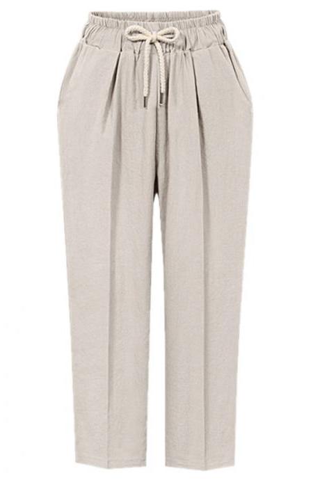 Women Harem Pants Autumn Drawstring High Waist Ankle Length Plus Size Casual Loose Trousers khaki