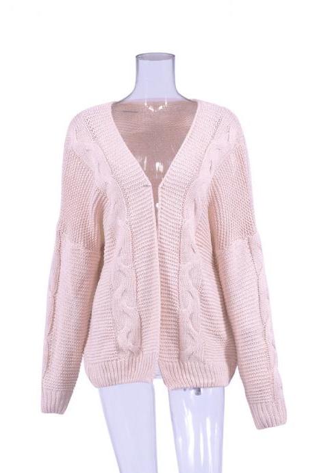  Women Thick Knitted Sweater Autumn Winter Batwing Long Sleeve Casual Loose Jumper Cardigan Coat pink