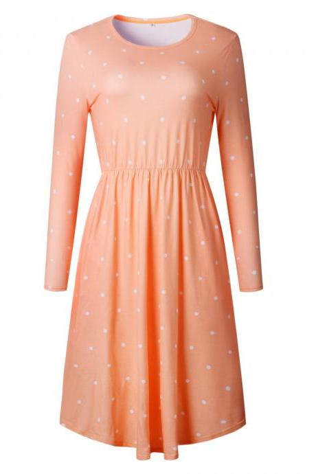 Women Casual Dress Autumn Long Sleeve Pocket Tie Streetwear Loose Striped/Floral Printed Midi Party Dress 100085-orange