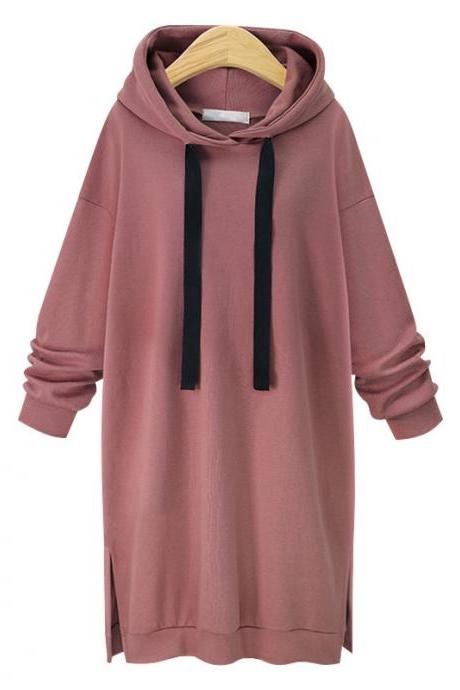 Women Sweatshirt Dress Fashion Autumn Winter Casual Loose Plus Size Long Sleeve Hoodies Dress Pink