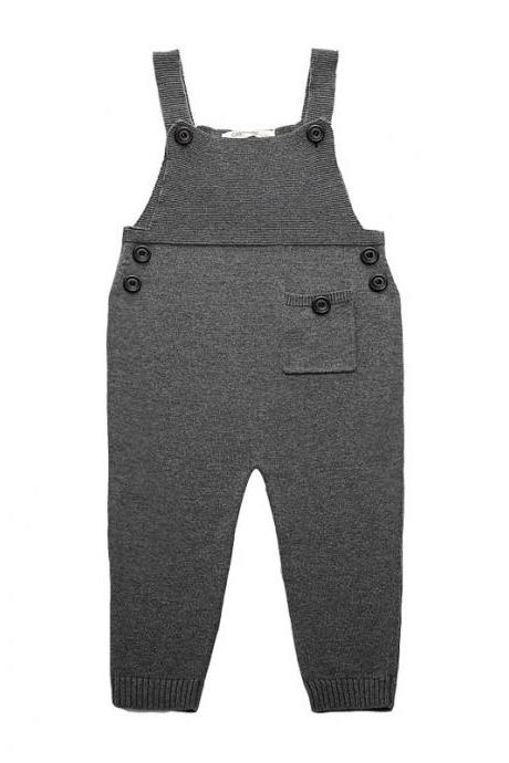 Newborn Baby Boys Girls Overalls Cotton Knitted Jumpsuit Kids Suspender Pants Children Clothing Gray
