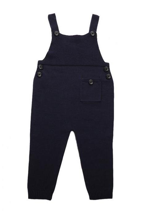 Newborn Baby Boys Girls Overalls Cotton Knitted Jumpsuit Kids Suspender Pants Children Clothing Navy Blue