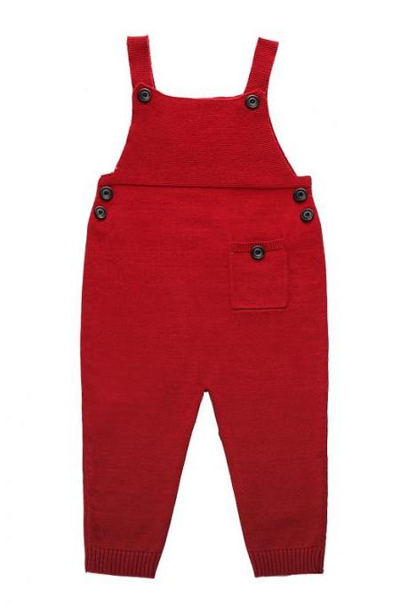 Newborn Baby Boys Girls Overalls Cotton Knitted Jumpsuit Kids Suspender Pants Children Clothing Red
