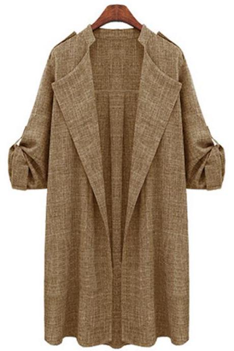 Women Trench Coat Spring Autumn Long Sleeve Plus Size Slim Windbreaker Open Stitch Cardigan Jacket Camel