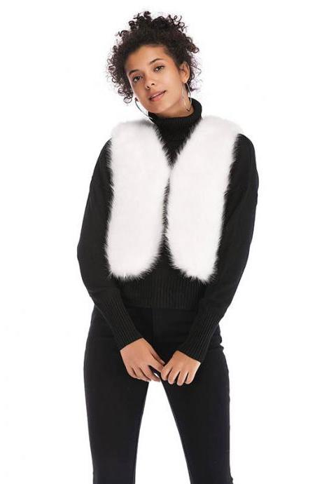 Women Faux Fur Waistcoat V Neck Winter Casual Short Vest Warm Slim Sleeveless Coat Outwear off white
