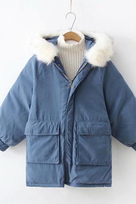 Women Parkas Coat Winter Warm Thick Long Sleeve Pockets Hooded Casual Loose Cotton Down Jacket 