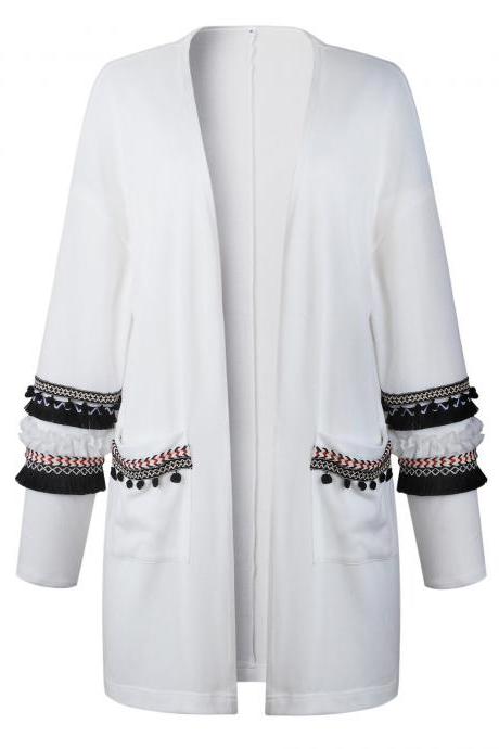Women Knitted Sweater Coat Autumn Winter Long Sleeve Casual Streetwear Warm Open Stitch Cardigan Jacket Off White