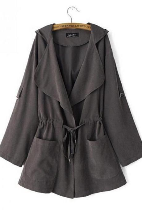 Women Windbreaker Coat Autumn Winter Long Sleeve Loose Streetwear Casual Hooded Jacket gray