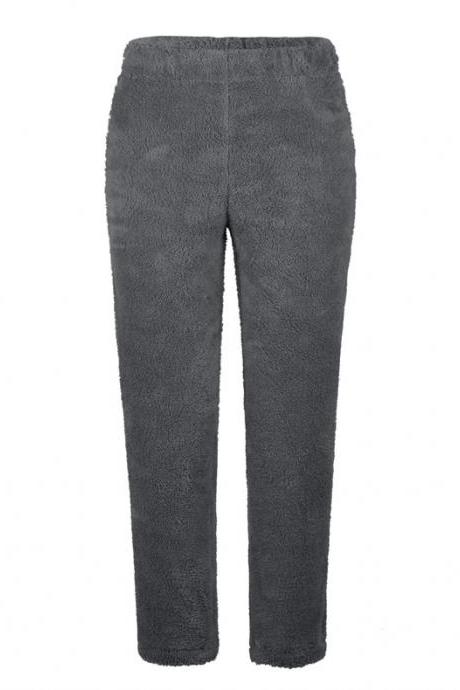 Women Velvet Pants Autumn Winter Warm Thick Fleece Causal Loose Plus Size Trousers dark gray
