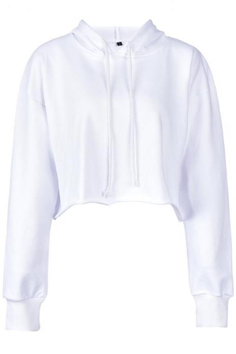 Women Hoodies Autumn Long Sleeve Streetwear Casual Loose Crop Tops Pullover Hooded Sweatshirt off white