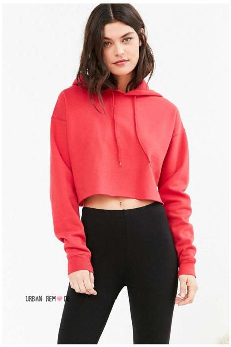 Women Hoodies Autumn Long Sleeve Streetwear Casual Loose Crop Tops Pullover Hooded Sweatshirt red
