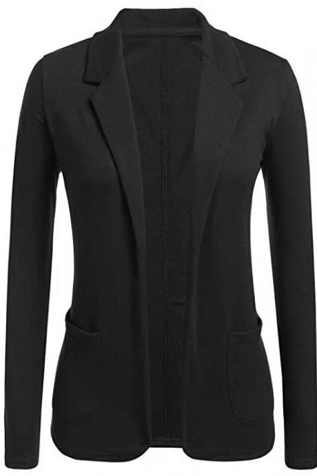 Women Blazer Coat Autumn Casual Long Sleeve Work Office Business Lady Slim Suit Jacket Black