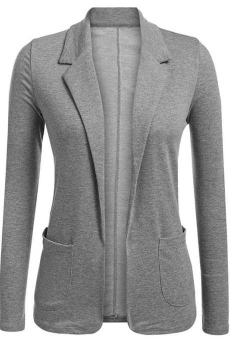  Women Blazer Coat Autumn Casual Long Sleeve Work Office Business Lady Slim Suit Jacket gray