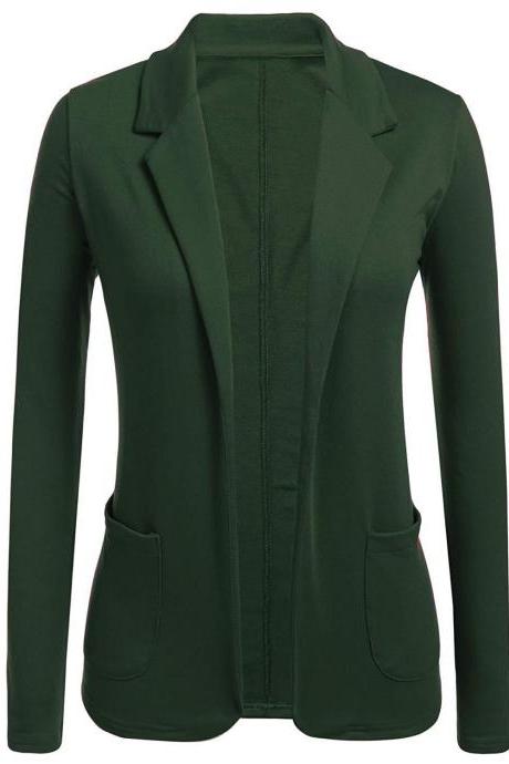 Women Blazer Coat Autumn Casual Long Sleeve Work Office Business Lady Slim Suit Jacket Green