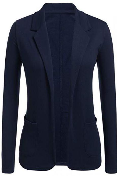  Women Blazer Coat Autumn Casual Long Sleeve Work Office Business Lady Slim Suit Jacket navy blue