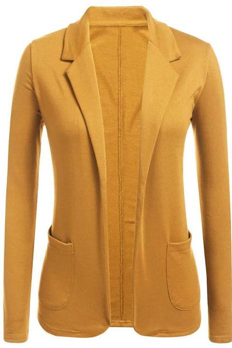 Women Blazer Coat Autumn Casual Long Sleeve Work Office Business Lady Slim Suit Jacket yellow