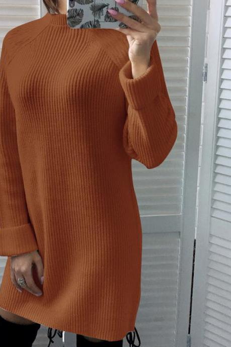  Women Sweater Dress Autumn Winter Turtleneck Long Sleeve Knitted Casual Mini Dress brown