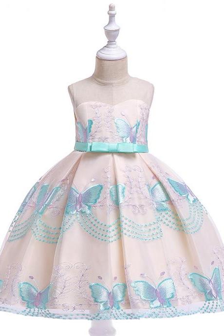  Butterfly Embroidery Flower Girls Dress Princess Party Pageant Formal Birthday Gown Kids Children Clothes