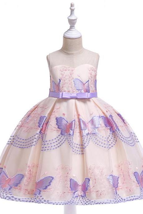 Butterfly Embroidery Flower Girls Dress Princess Party Pageant Formal Birthday Gown Kids Children Clothes lilac