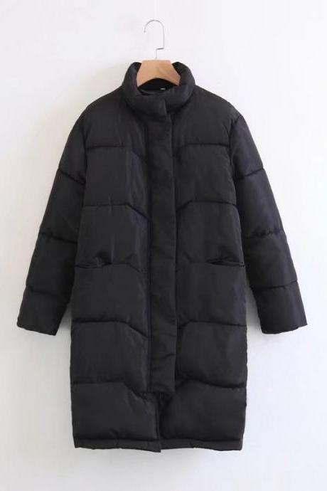 Women Down Cotton Coat Autumn Winter Warm Parka Long Sleeve Casual Loose Long Jacket Outerwear black