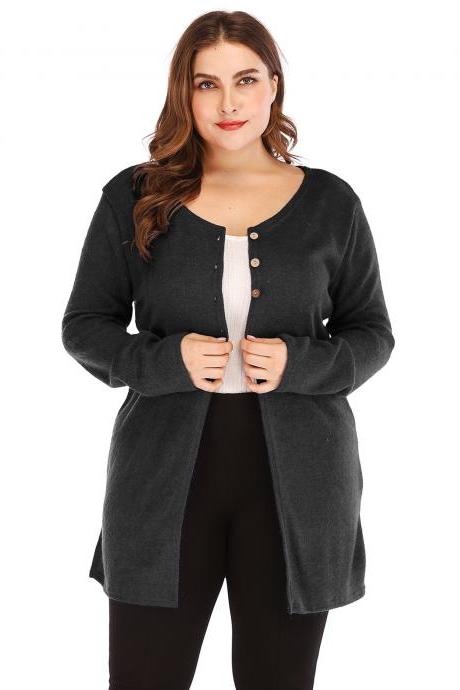 Women Cardigan Coat Autumn Long Sleeve Button Casual Basic Plus Size Jacket Black