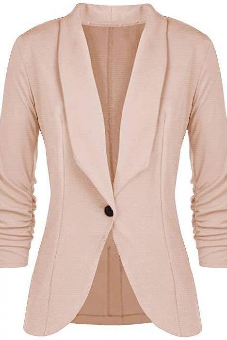 Women Blazer Coat Autumn Long Sleeve Single Button Office OL Business Slim Suit Jacket apricot