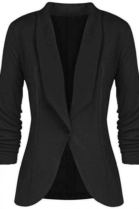  Women Blazer Coat Autumn Long Sleeve Single Button Office OL Business Slim Suit Jacket black