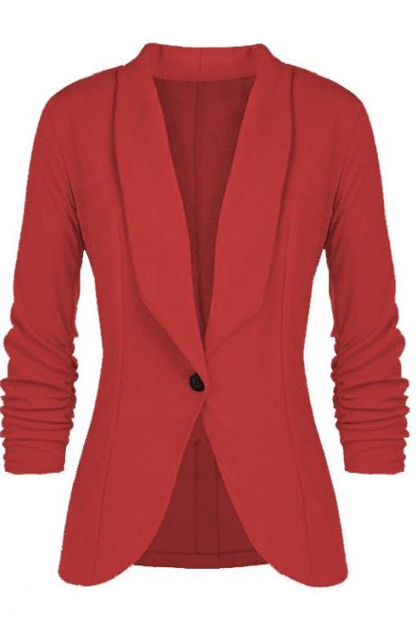  Women Blazer Coat Autumn Long Sleeve Single Button Office OL Business Slim Suit Jacket red