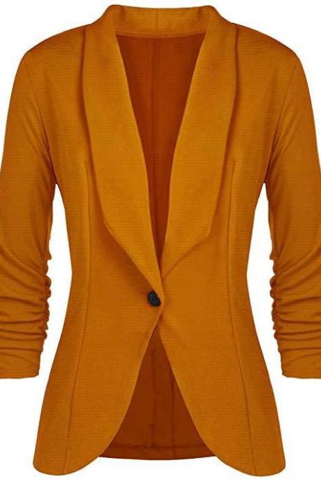  Women Blazer Coat Autumn Long Sleeve Single Button Office OL Business Slim Suit Jacket yellow