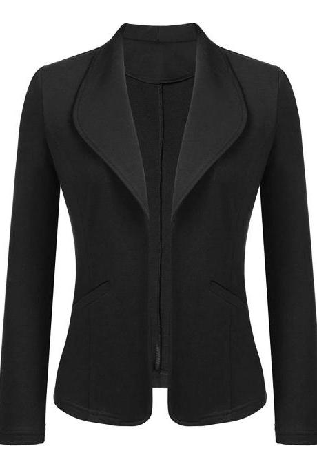 Women Blazer Coat Autumn Long Sleeve Work Office Casual Cardigan Slim Suit Jacket Outwear black
